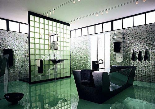 Green Glass Block Bathroom