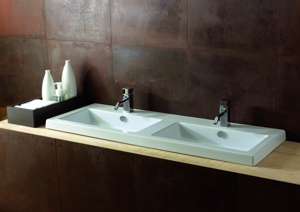Nameeks Ceramica Tecla Cangas built in or wall mounted ceramic Double washbasin with overflow