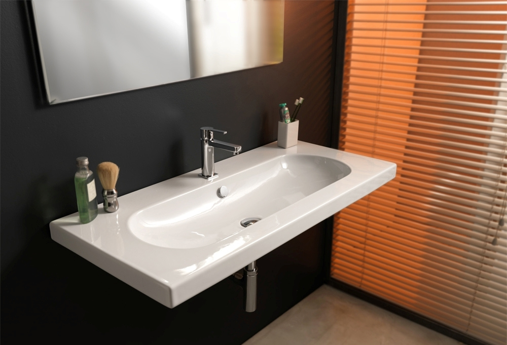Nameeks Ceramica Tecla EDO Wide built in or wall mounted ceramic washbasin with overflow