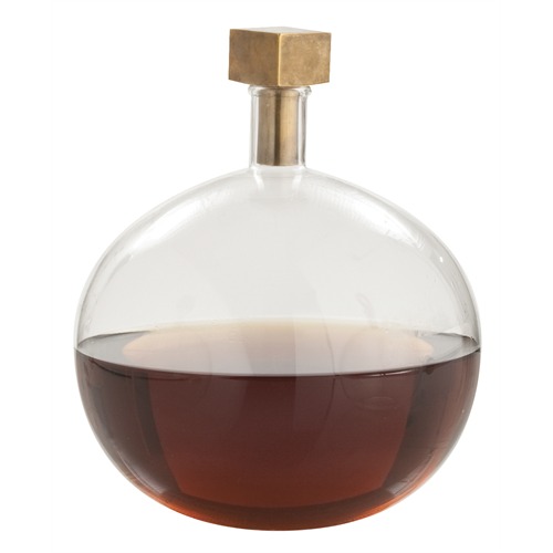 Mothers Day Gift-Arteriors Edgar Round Glass Bottle and Brass Cube Stopper