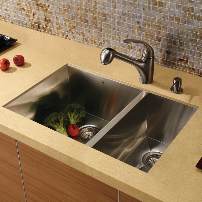 Vigo Platinum Collection 1 and half Undermount Stainless Steel Kitchen Sink, Faucet and Dispenser