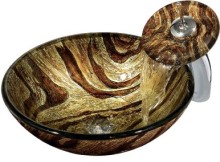 Vigo Zebra Vessel Sink in Multicolor with Waterfall Faucet