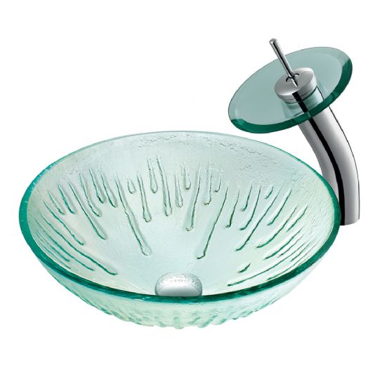 Vigo Icicle Vessel Sink Set with Matching Waterfall Faucet