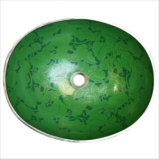 Linkasink Cloisonne Green Leaf Oval / Silver Under Mount Sink