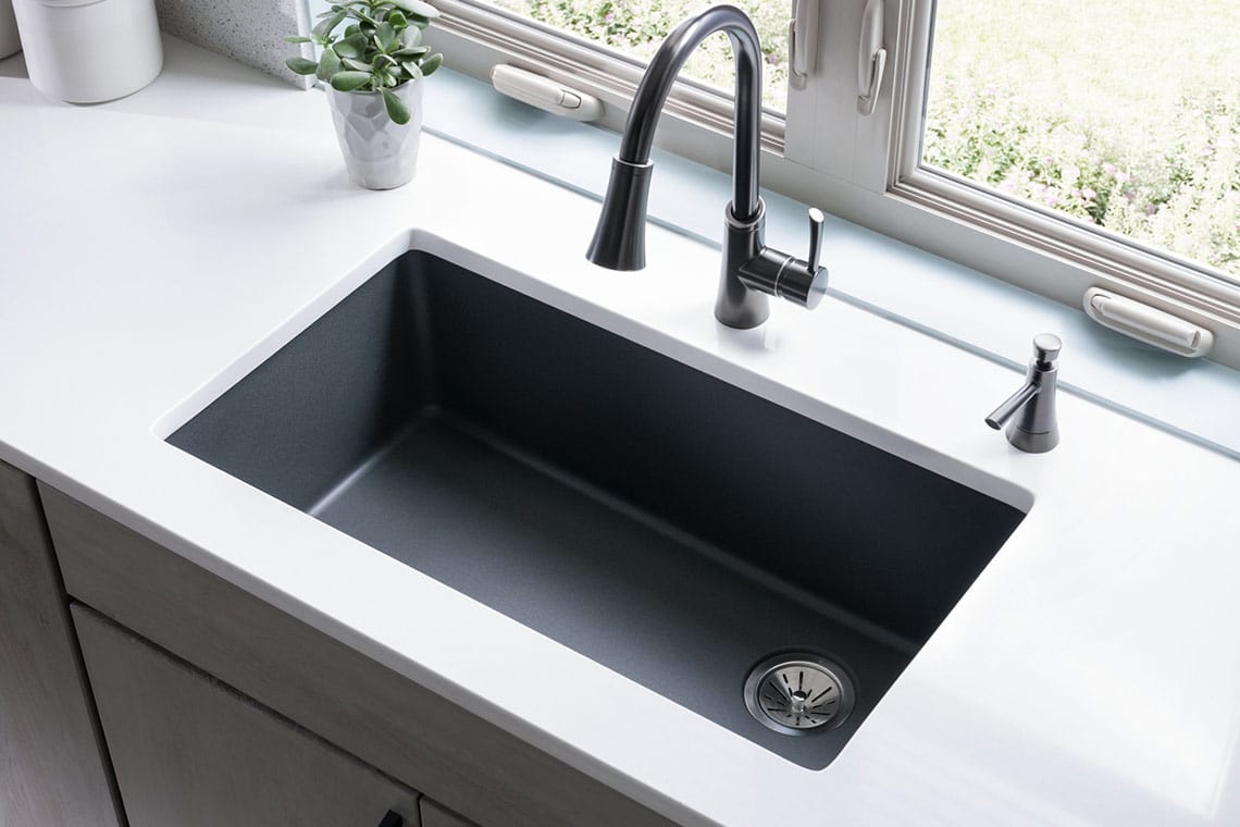 gray integrated quartz kitchen sink