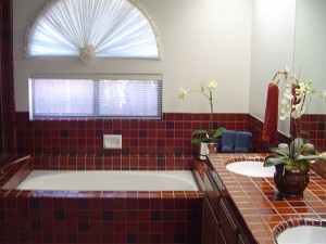 red bathroom before re design