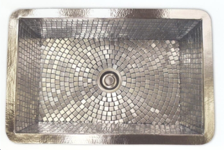 Linkasink Farm House Kitchen Sink with Satin Nickel Exterior, Stainless Steel Mosaic Interior