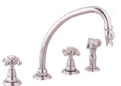 Harrington Brass Victorian Duck Head 4 Hole Kitchen Faucet with Swivel Spout and Hand Spray