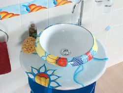 WS Bath Collection Ceramic Hand Painted Flower Basin