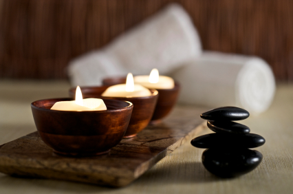 Spa Candles, Towels and Stones