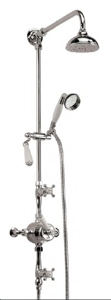 Barber Wilsons Mastercraft Exposed Thermostatic Shower with Two Volume Controls 5 Inch Rain Head and Handspray on Slide Bar