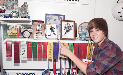 Justin Bieber with his Medals and Trophys in Bedroom