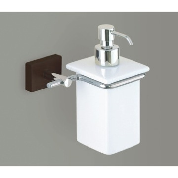 Nameeks Gedy Minnesota Wood Wall Mounted Porcelain Soap Dispenser With Chrome Holder and Wood Base