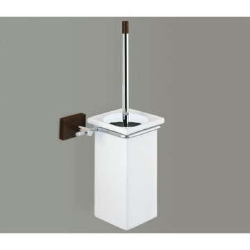 Nameeks Gedy Minnesota Wood Wall Mounted Porcelain Toilet Brush With Chrome Holder and Wood Base