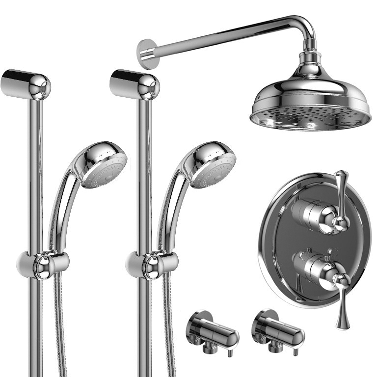Riobel Jinny Half Inch Thermostatic system with 2 hand shower rails and shower head