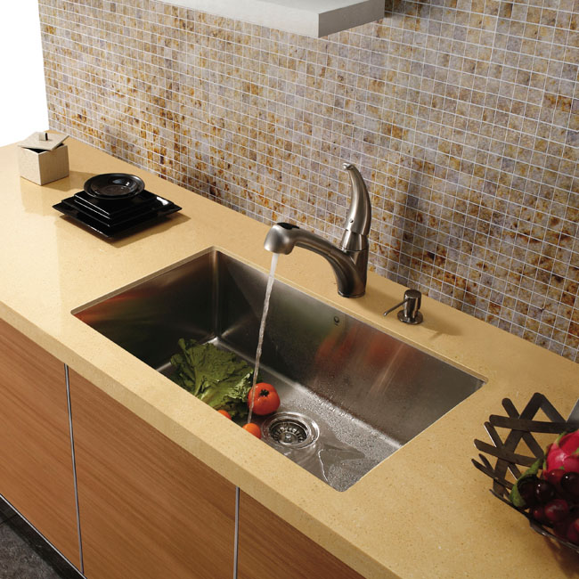Vigo Platinum Collection Large Undermount Stainless Steel Kitchen Sink, Faucet and Dispenser