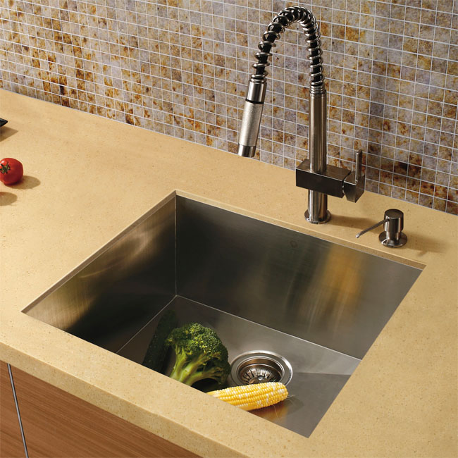 Vigo Platinum Collection Square Undermount Stainless Steel Kitchen Sink, Faucet and Dispenser