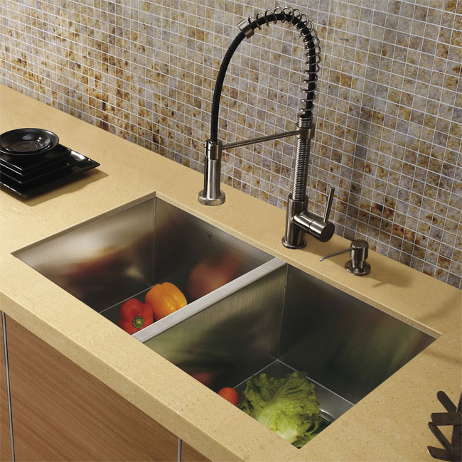 Vigo Platinum Collection Undermount Stainless Steel Kitchen Sink, Faucet and Dispenser