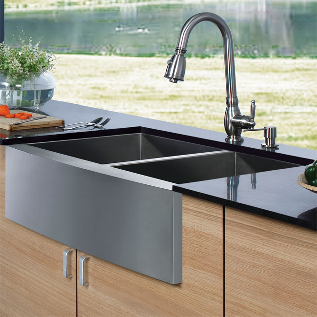 igo Platinum Collection Farmhouse Double Stainless Steel Kitchen Sink Faucet and Dispenser
