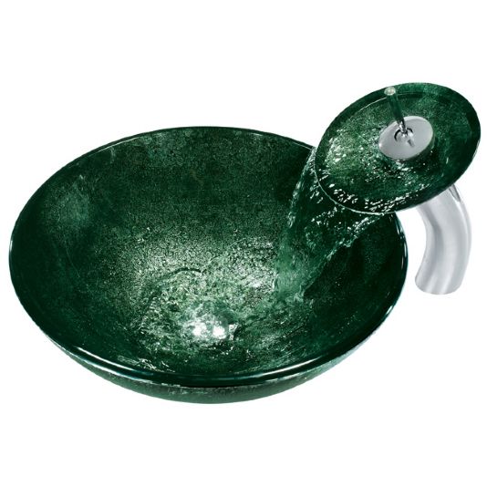 Vigo Emerald Glass Sink and Waterfall Faucet Set