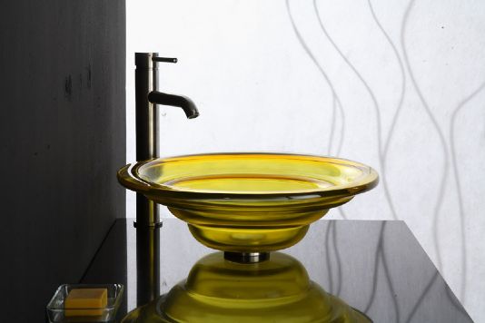Xylem Yellow Tiered Round Glass Vessel